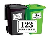 Personalised Printed Wheelie Bin Number Stickers with Road and Street Name - A6 Vinyl Waste Container Decals - set of ...